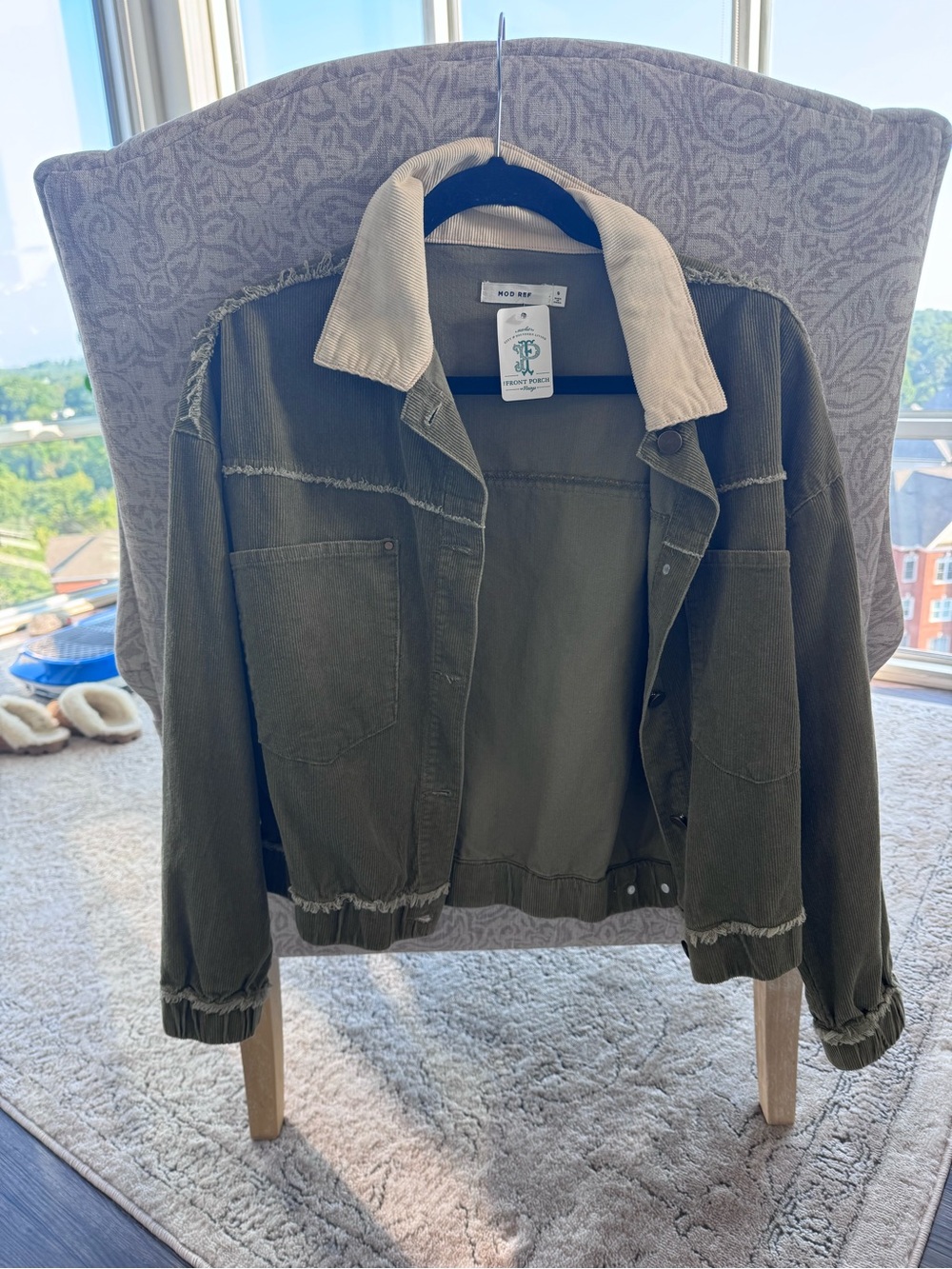 Mod Ref Olive Green Corduroy Jacket with Cream Collar
